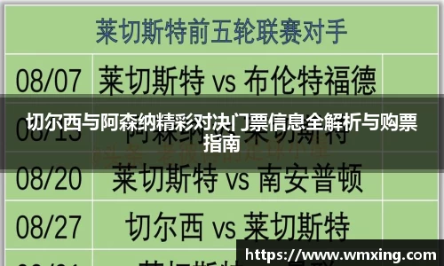 切尔西与阿森纳精彩对决门票信息全解析与购票指南
